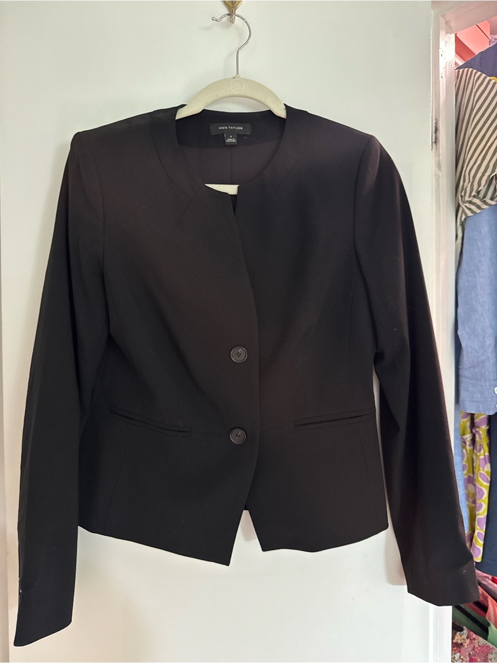 Ann Taylor Black Collarless Two-Button Blazer